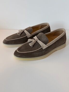 Scarosso Leandra Loafer in Brown and Cream Suede, Size 41 (US 11)